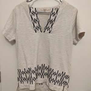 Madewell Boxstitch Slub Embroidered Tunic Top Sz M